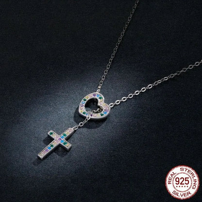 Women's Sterling Silver Heart Cross Necklace