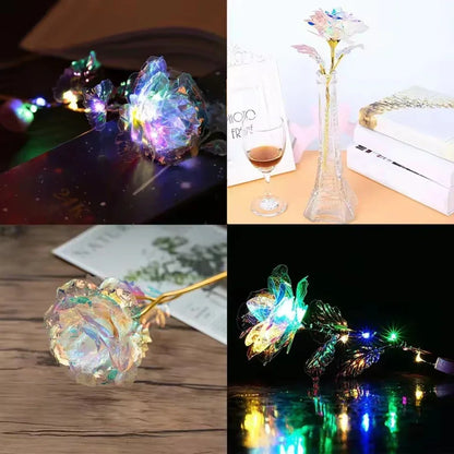 10pcs eternal colorful gold rose