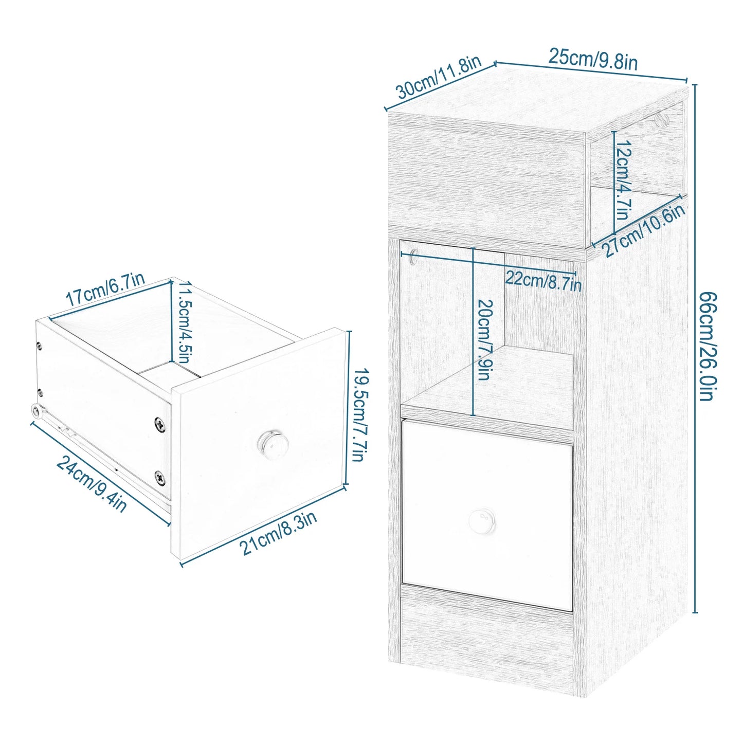 2pcs/set narrow bedside table nightstand