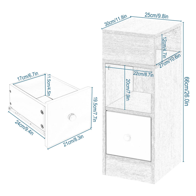 2PCS/SET Narrow Bedside Table Nightstand