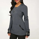Casual Hooded Top with Patchwork Checks Back