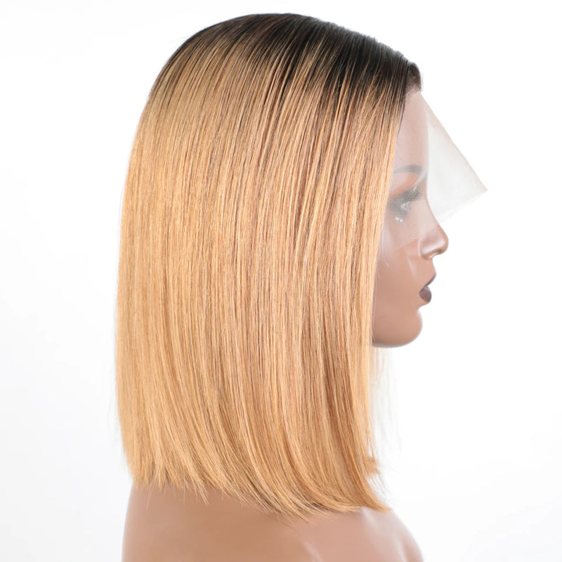 Gold Blonde Short Straight Bob Human Hair Wig