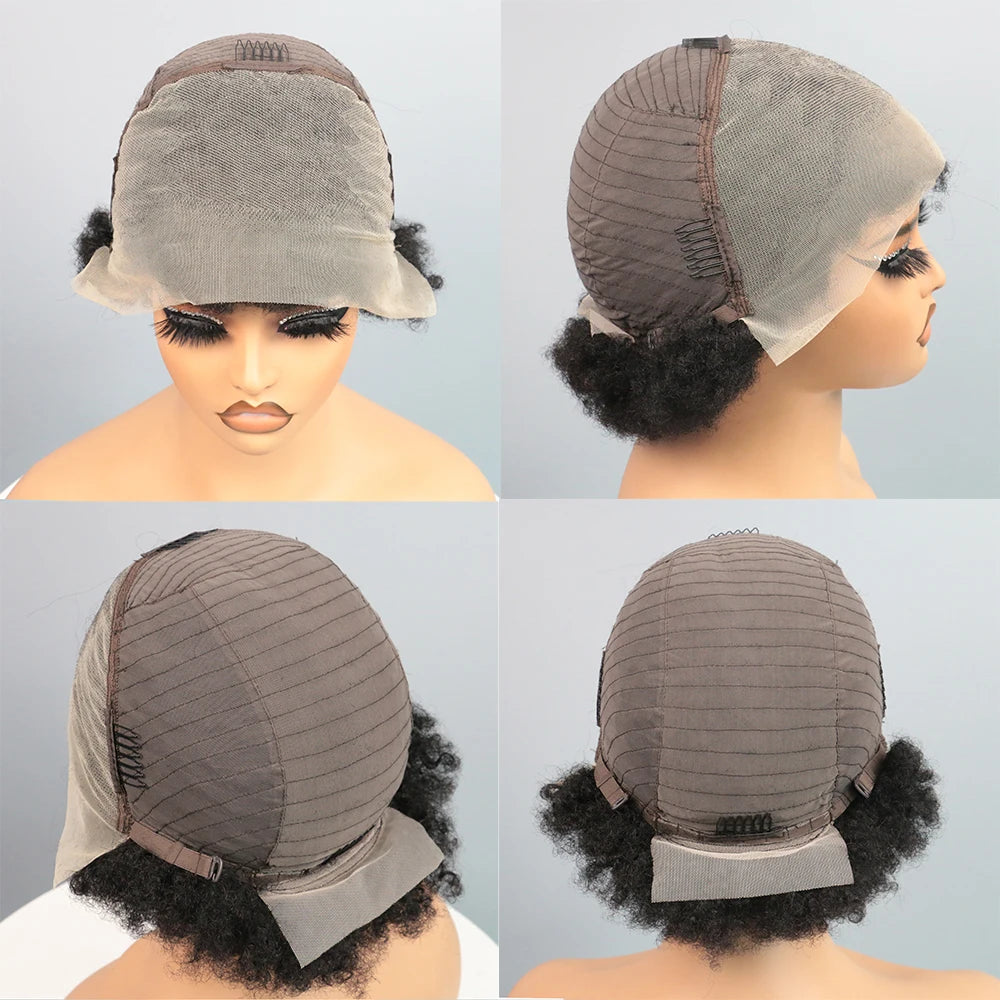 Afro kinky curly human hair short pixie cut wigs