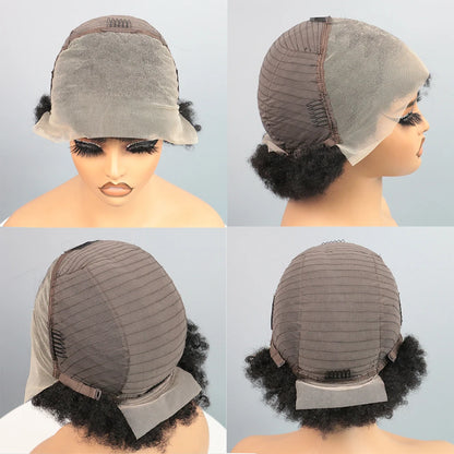 Afro kinky curly human hair short pixie cut wigs