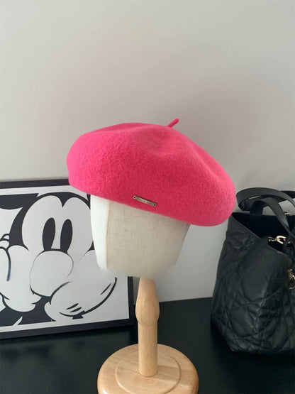 Solid wool felt fabric beret