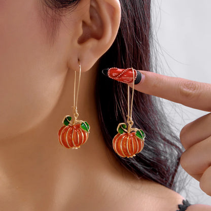 Gothic Punk Rhinestone Bow Pumpkin Earrings