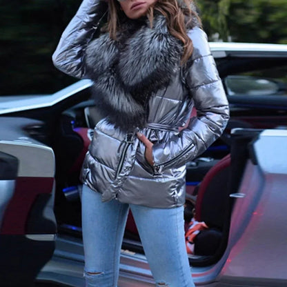 Down cotton padded parkas big fur collar coat