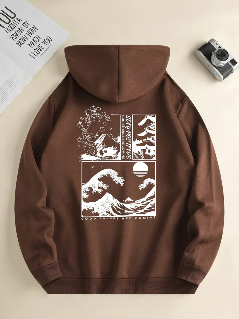 Men's Landscape Print Long Sleeve Hoody