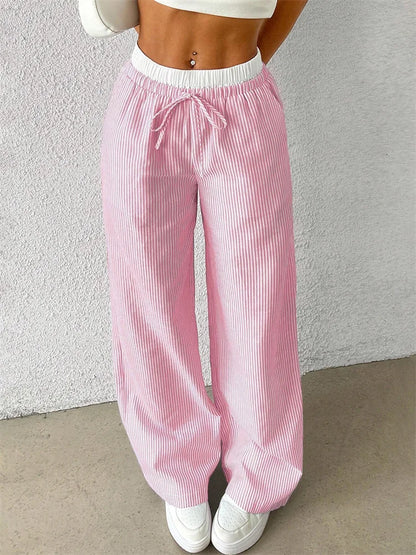 Women's casual striped woven wide leg pants
