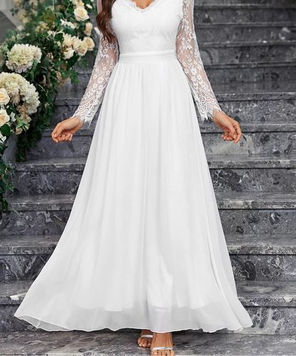 Women's floral lace maxi long sleeve wedding dress