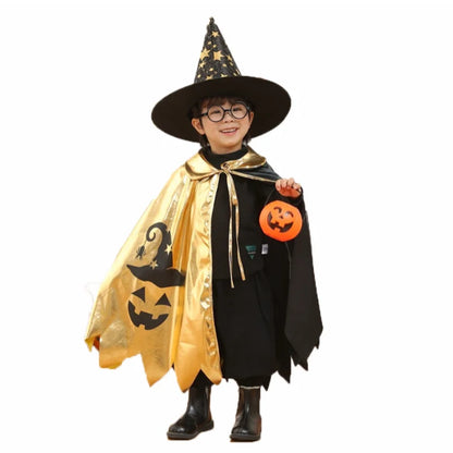 Kids Halloween Unisex Witch Cosplay Cloak + Witch Hat