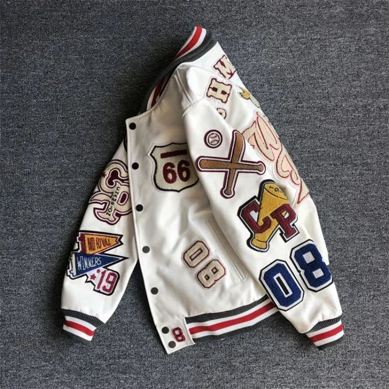 Trendy embroidery leather jacket