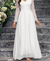 Women's Floral Lace Maxi Long Sleeve Wedding Dress