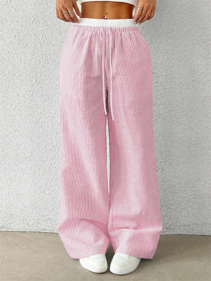 Women's casual striped woven wide leg pants