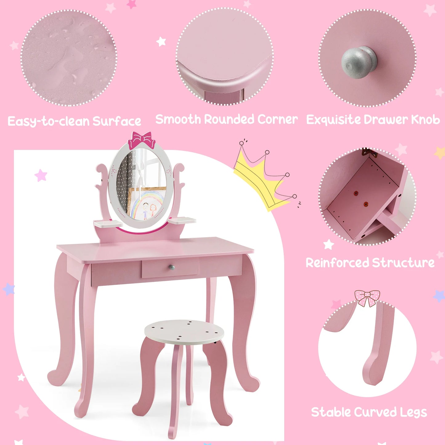 2-in-1 kids vanity table set