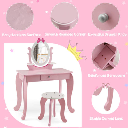 2-in-1 kids vanity table set