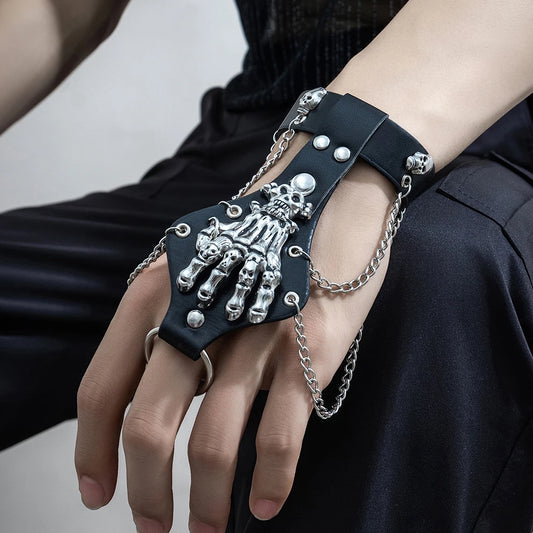 Goth PU Leather Skull Halloween Bracelets