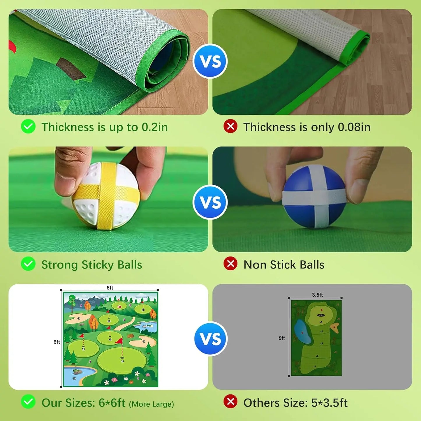 20 balls golf chipping game mat with club practice stick