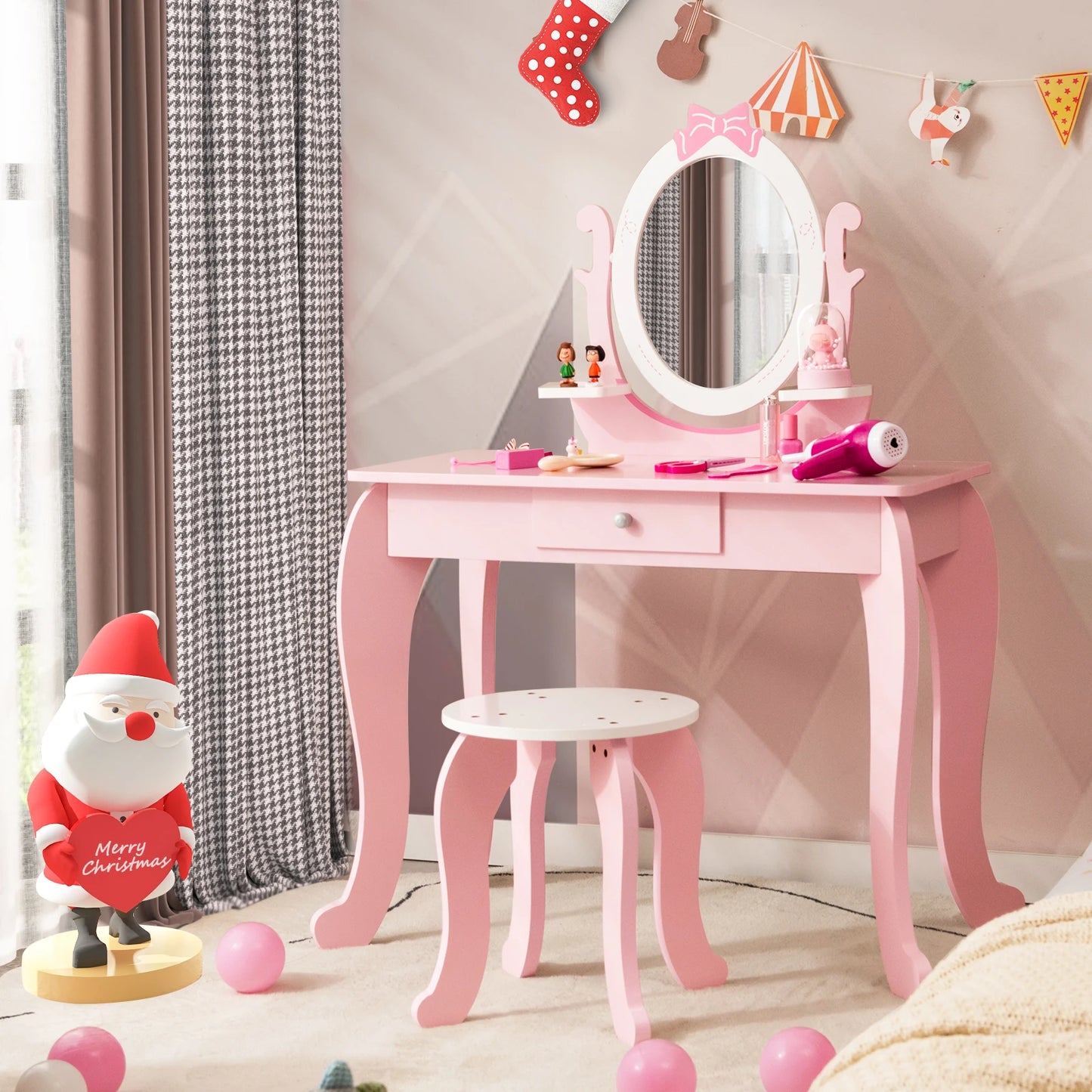 2-in-1 kids vanity table set