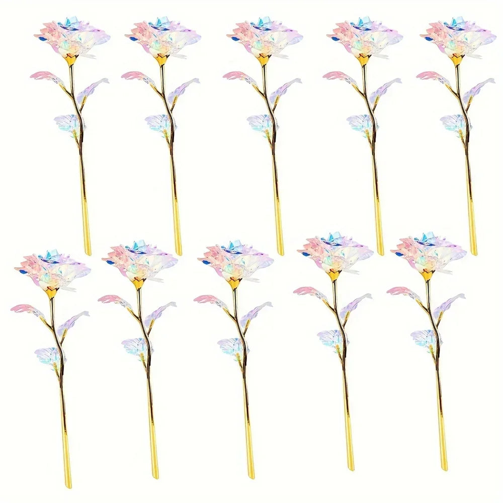 10pcs eternal colorful gold rose