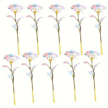 10pcs eternal colorful gold rose