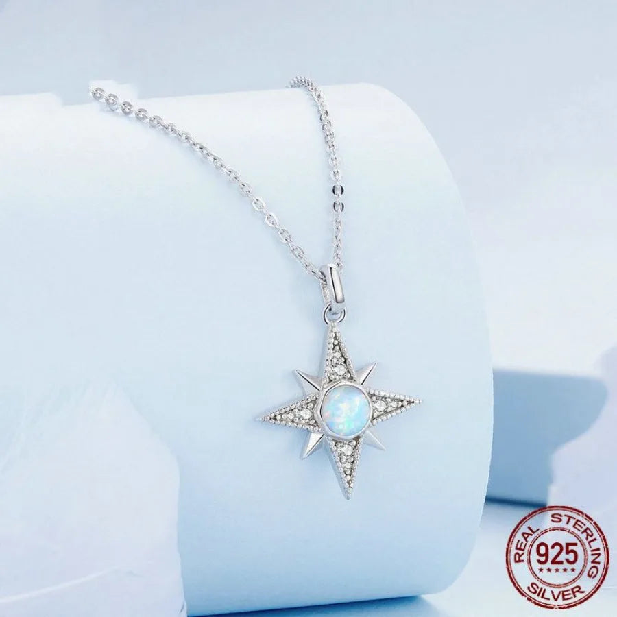 S925 Silver Star Opal Necklace