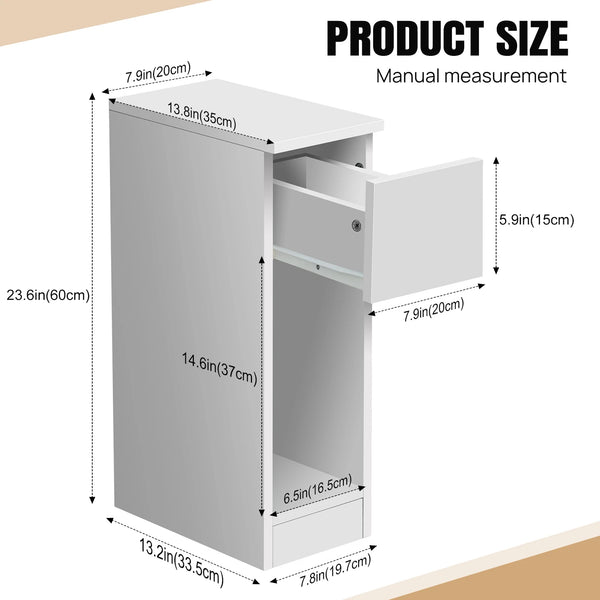 Slim Bedside Table with Shelf &Drawer