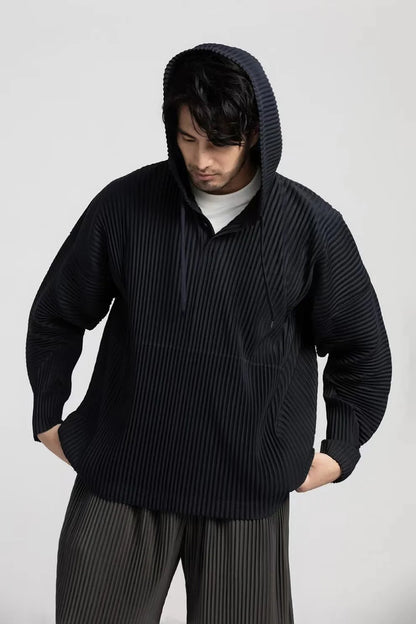 Breathable loose drawstring pleated hoodies