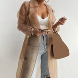 Mesh Transparent Long Sleeve Buttoned Overcoat