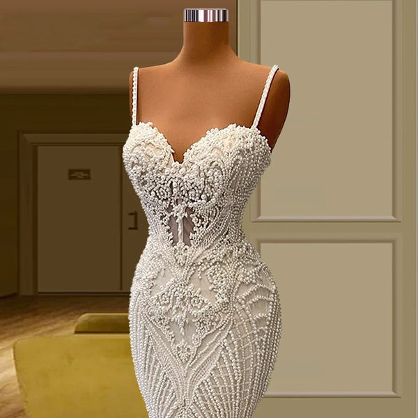 Elegant Lace Mermaid Spaghetti Straps Wedding Dress