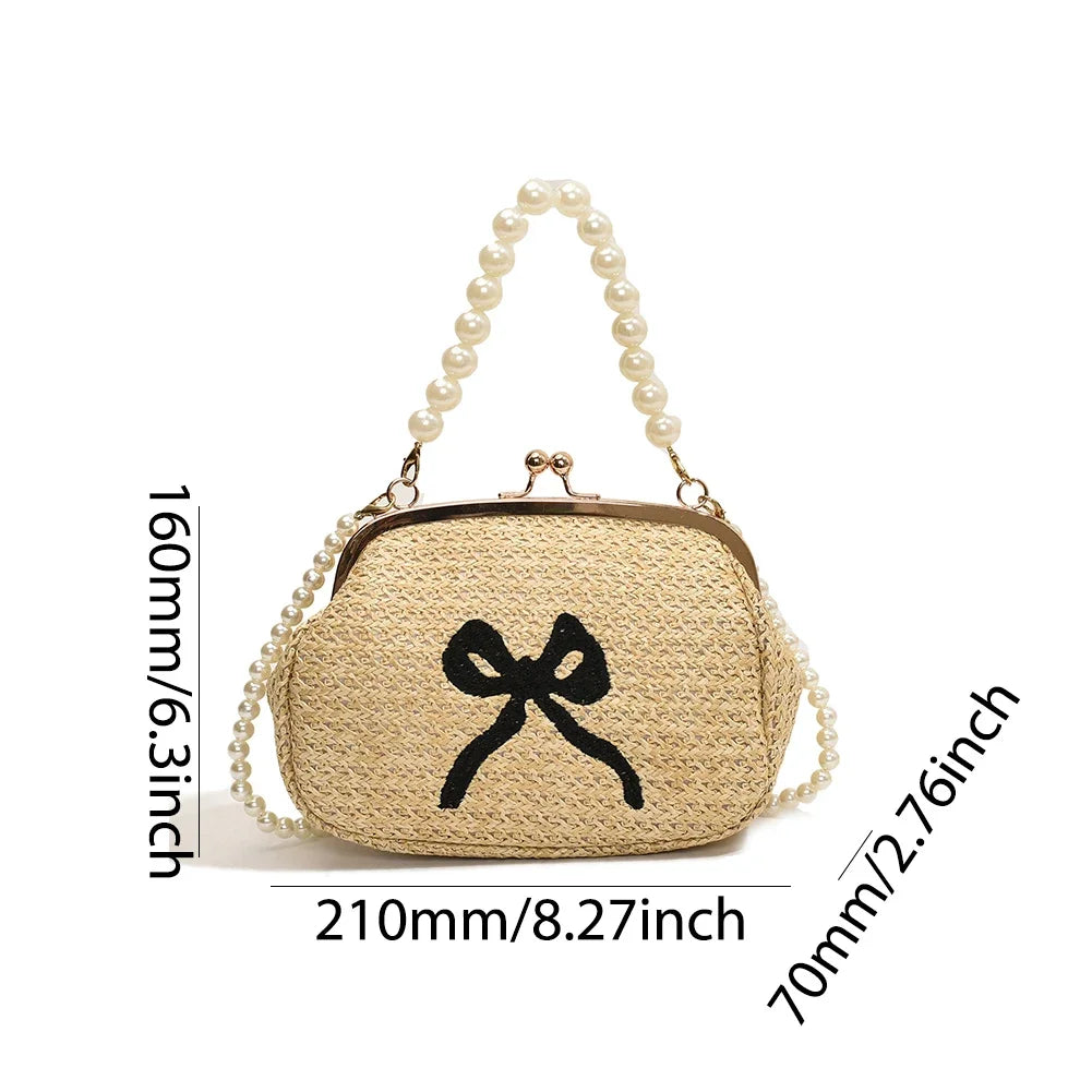 Summer straw pearl chain clutch luxury top hand bag