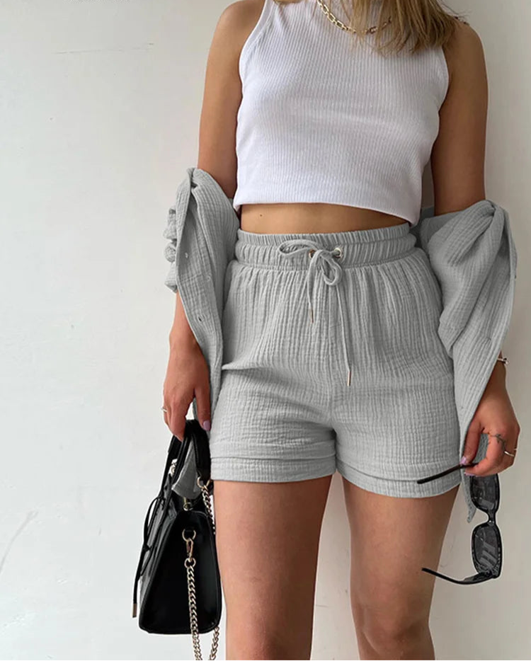 Lace up wide leg lady pants set