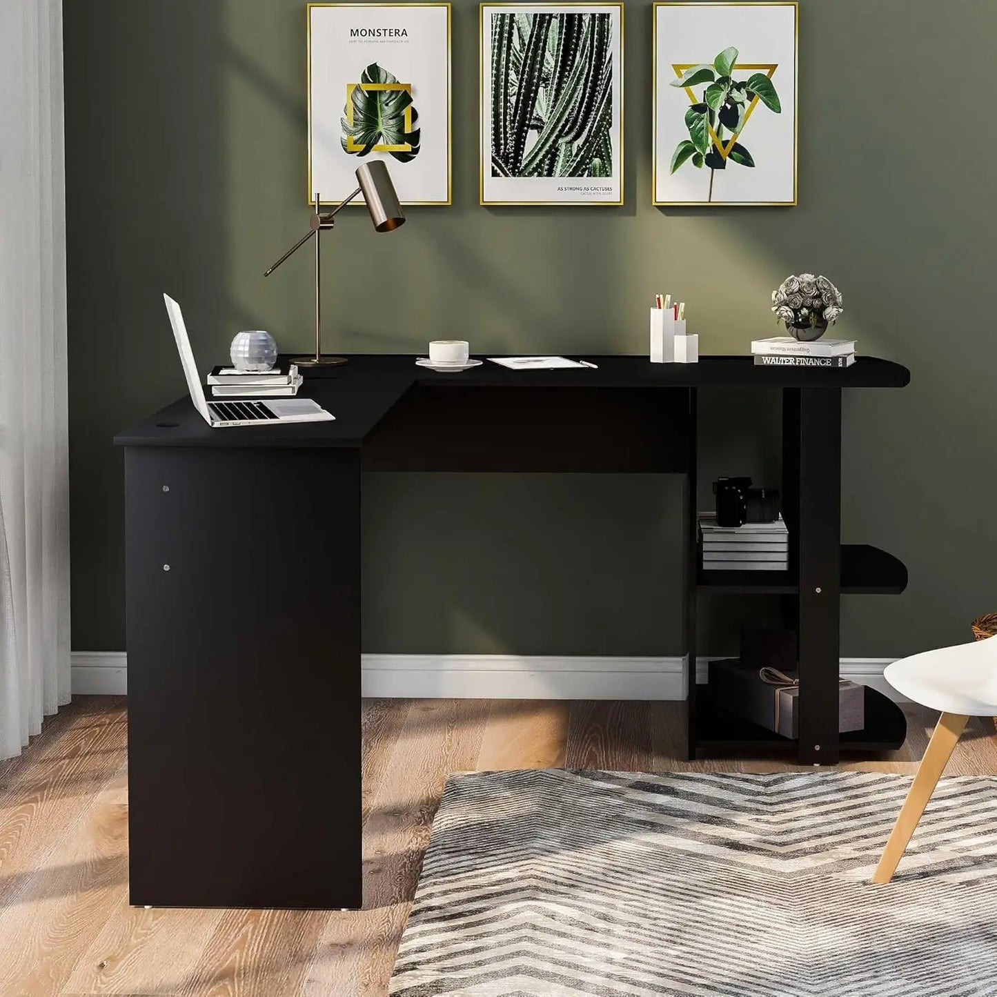 L-shaped large computer desk
