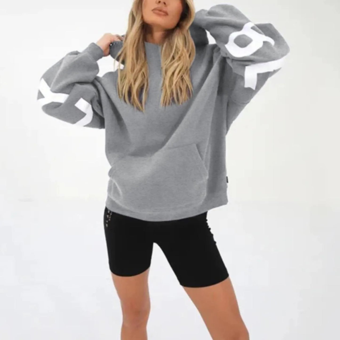 Women's letter printed long sleeved hooded pullover