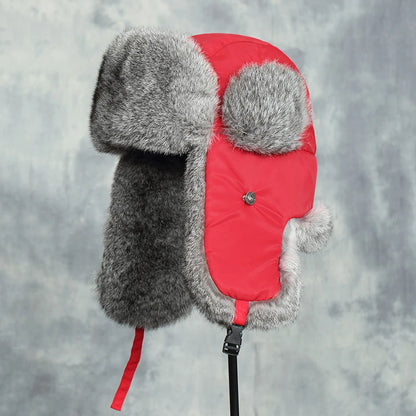 Windproof super warm real rabbit fur bomber hat