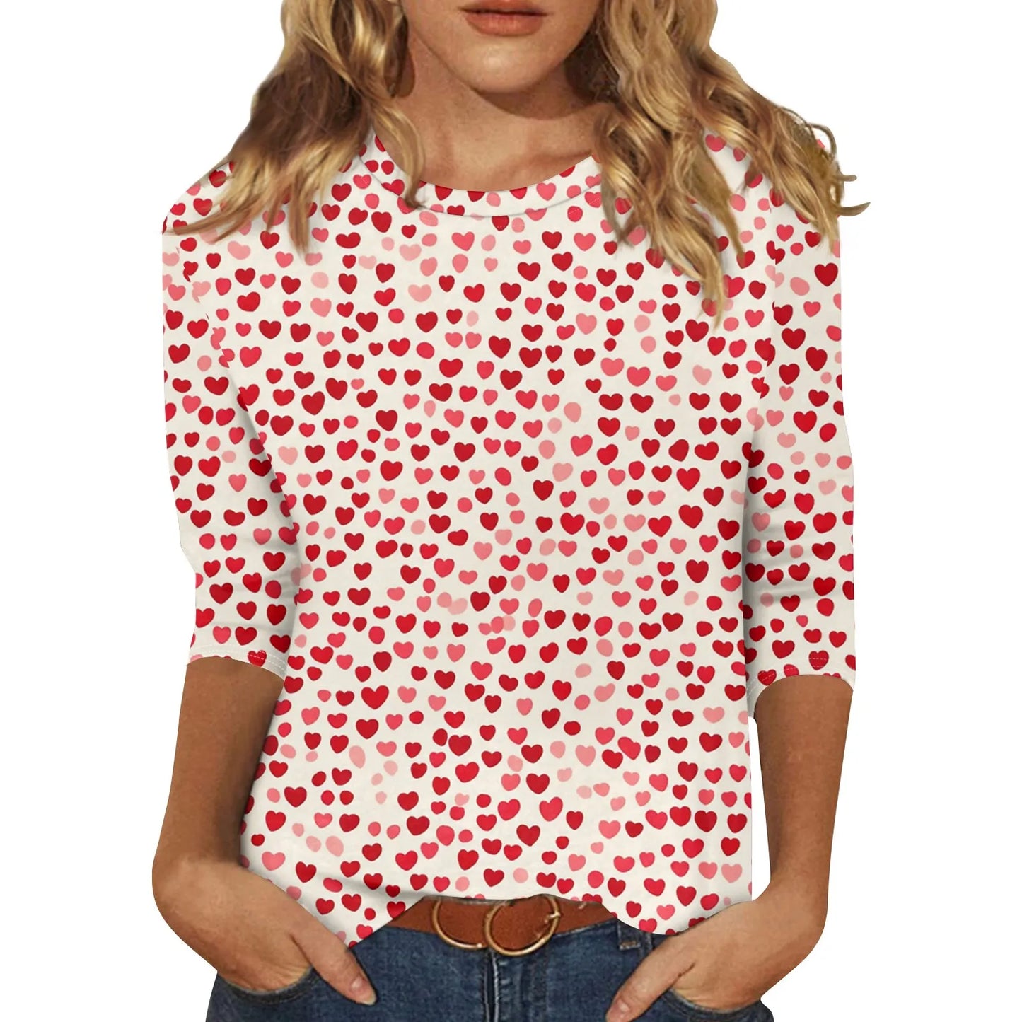 Heart print long sleeve top for women