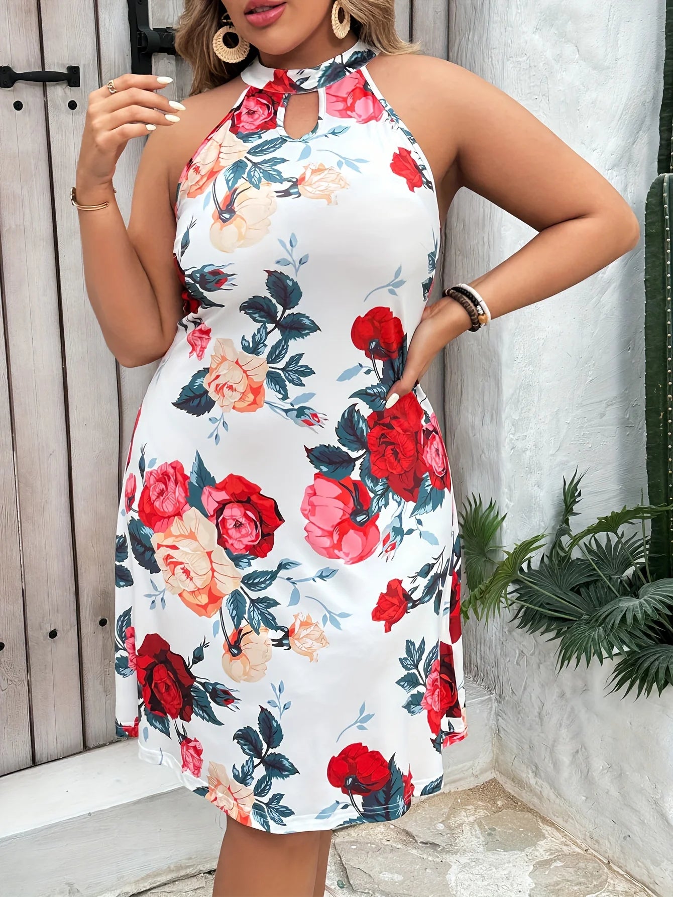 Plus size leopard print curved hem dress