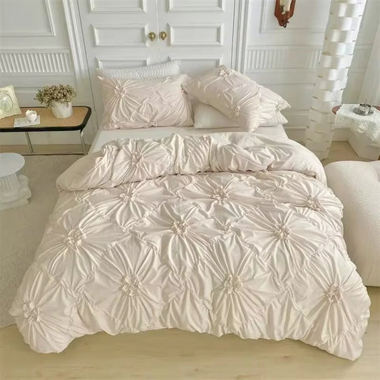 Elegant 3d twist flowers king size bedding set