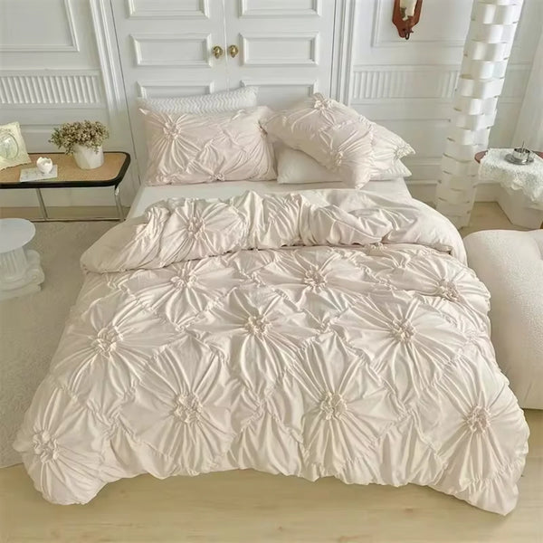 Elegant 3D Twist Flowers King Size Bedding Set