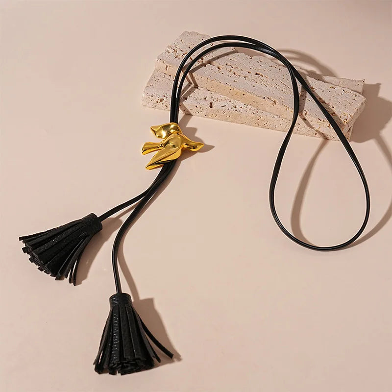 PU Leather Chain Metal Peace Dove Necklace