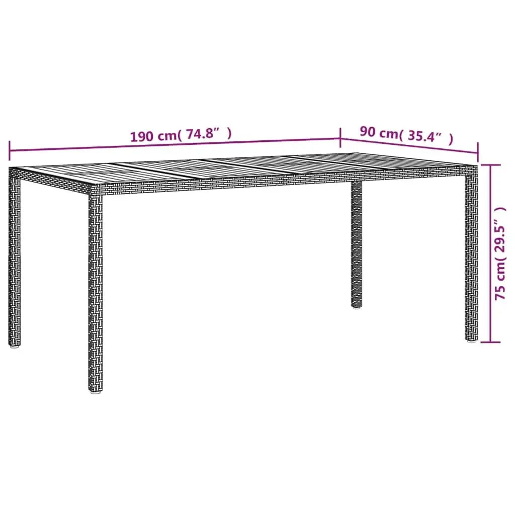 Durable poly rattan & acacia wood garden table