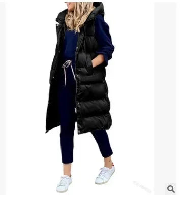 Women's solid color hooded long coat