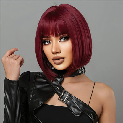 12 inches long red bobo synthetic hair wig