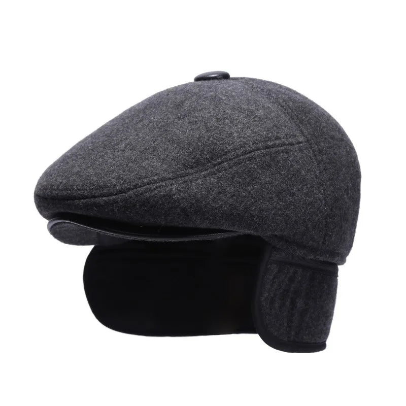 5 panels beret hat with ear flaps