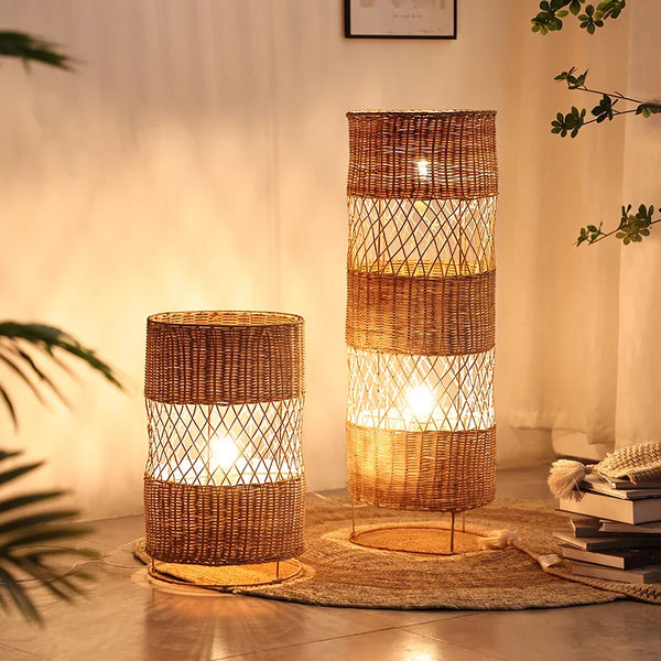 Retro Hand-woven Rattan Floor Lamp