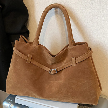 Buckle decorative design faux suede handbag