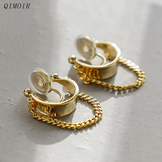 Copper Link Chain Clip Earrings