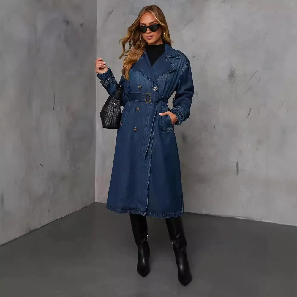Temperament denim trench coat