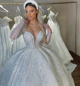 Customized Pearls Sequins Bridal Ball Gowns