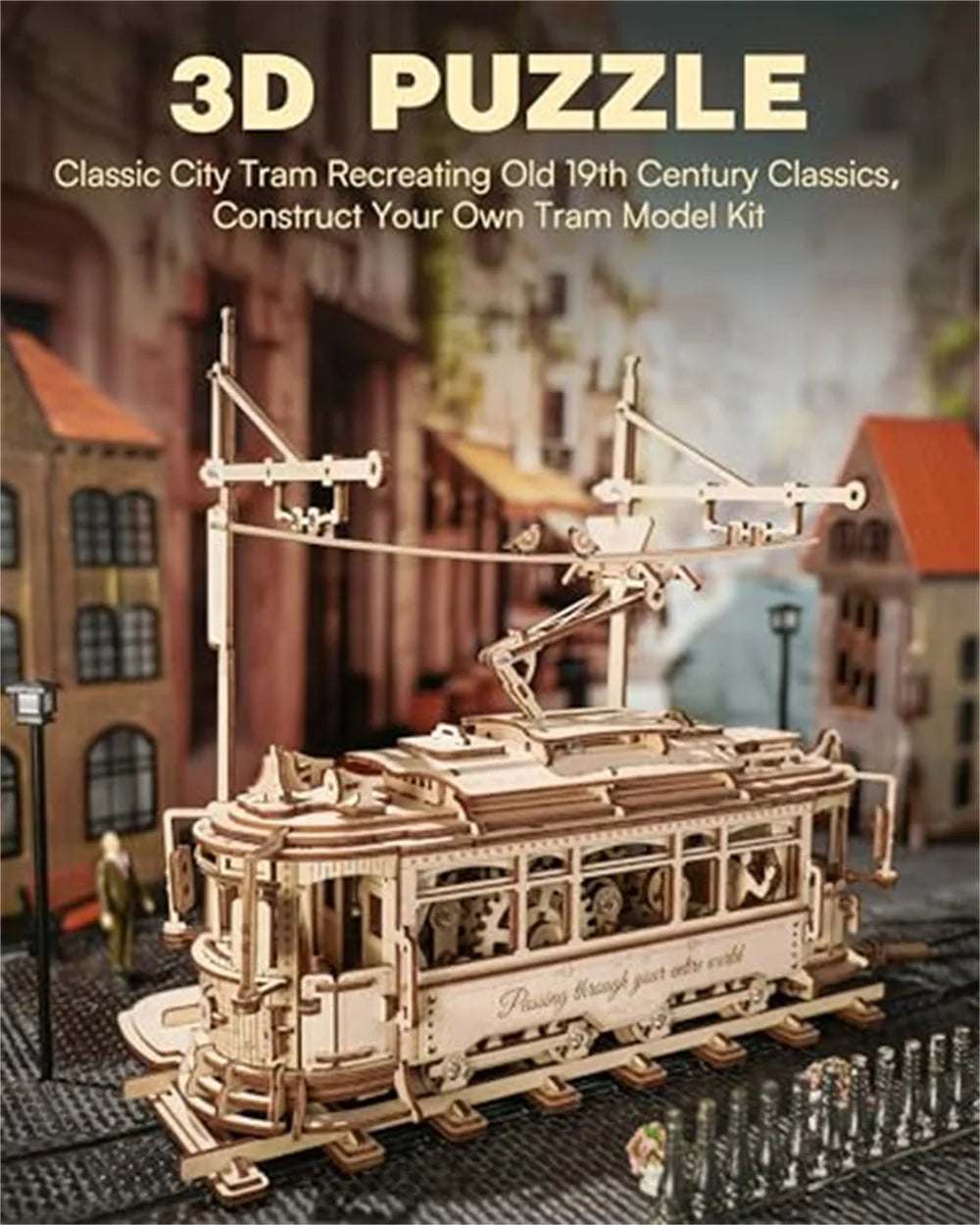 3d wooden puzzle gear drive tram